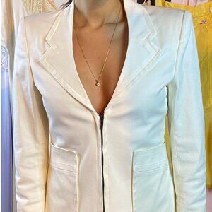 SAINT LAURENT YSL White Sexy Shoulder
Zipper Cotton Stretch Blazer Fr 40